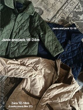 BUNDLE Janie and Jack Quilted Jacket in Olive Green and navy & ZARA flannels